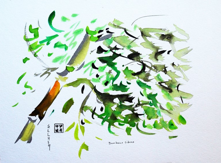 Bambous libres peinture zen unique de l'artiste Ellhëa - Boutique Zen Shop
