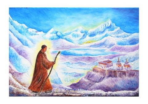 Tibet - Monastère Secret, reproduction de peinture copyright Ellhea