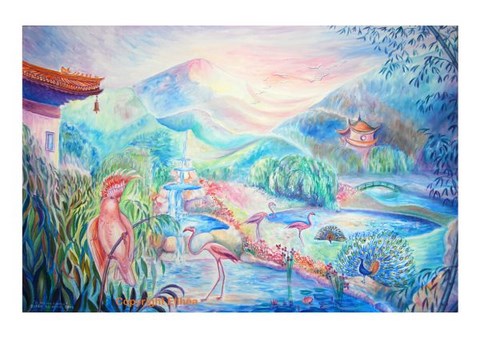 Reproducción de una pintura feng-shui Primavera en el lago del pintor Ellhëa
